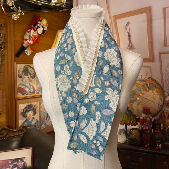 着物 リメイク 重ね衿 伊達襟｜パール＆フリル｜和洋折衷｜深みを帯び