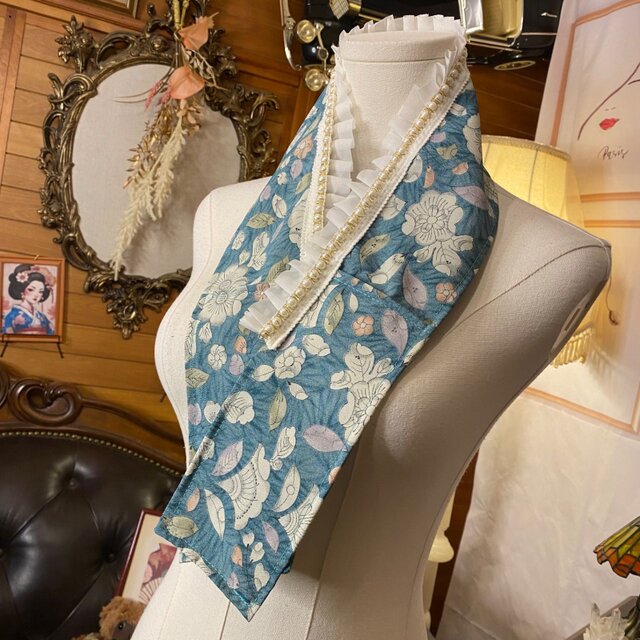 着物 リメイク 重ね衿 伊達襟｜パール＆フリル｜和洋折衷｜深みを帯び