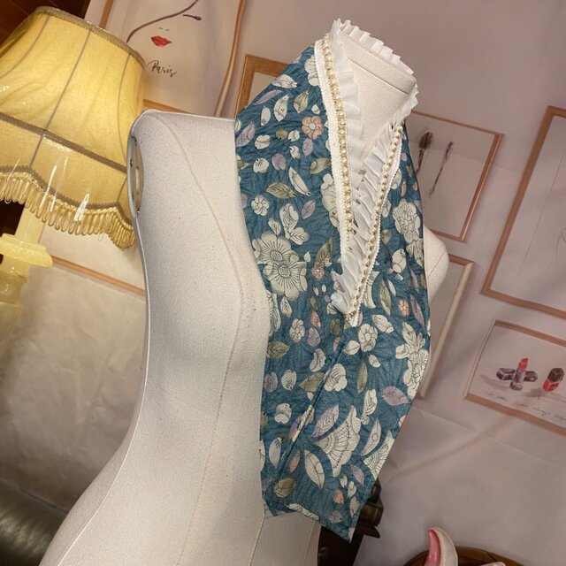 着物 リメイク 重ね衿 伊達襟｜パール＆フリル｜和洋折衷｜深みを帯び