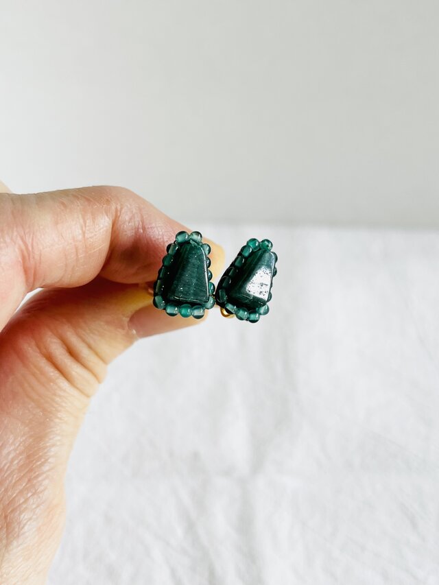 【天然石 グリーンアベンチュリン×グリーンオニキス】イヤリング