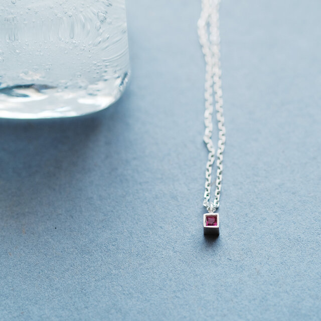 極小 ルビー 四角 ネックレス シルバー925