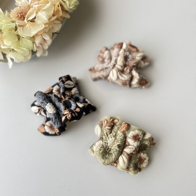 エレガント刺繍リボンの大人ポニーフック