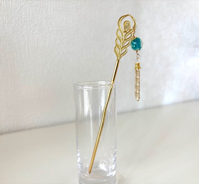 古美術　ガラス簪　「竹に雀」 古美術 ガラス簪 「竹に雀」