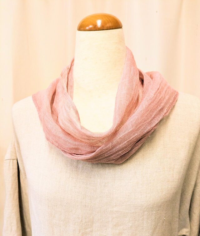 草木染めリネンミニストール（茜とラックダイ ピンク色） | iichi 日々