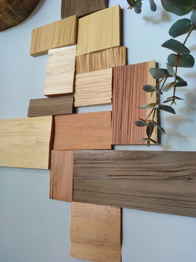 自然木のウォールデコ・ウッドパネル　〜ヒバ・ヒノキ・杉・神代杉 へぎ板〜〜