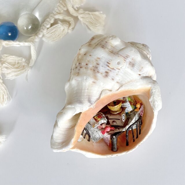 貝がらの置物　挽きたてのコーヒーが薫る、ミニチュアのティータイムのおやつ☆