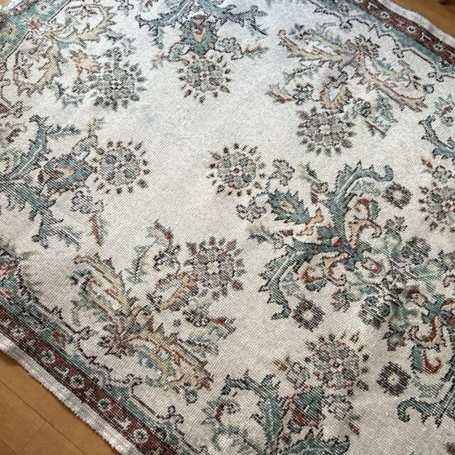 117×214 エメラルドグリーン　メダリオンボタニカル　トルコヴィンテージラグ 117×214 エメラルドグリーン メダリオンボタニカル トルコ