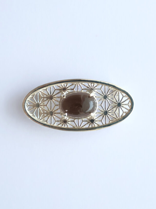 天然石帯留 - 麻の葉 × スモーキークォーツ