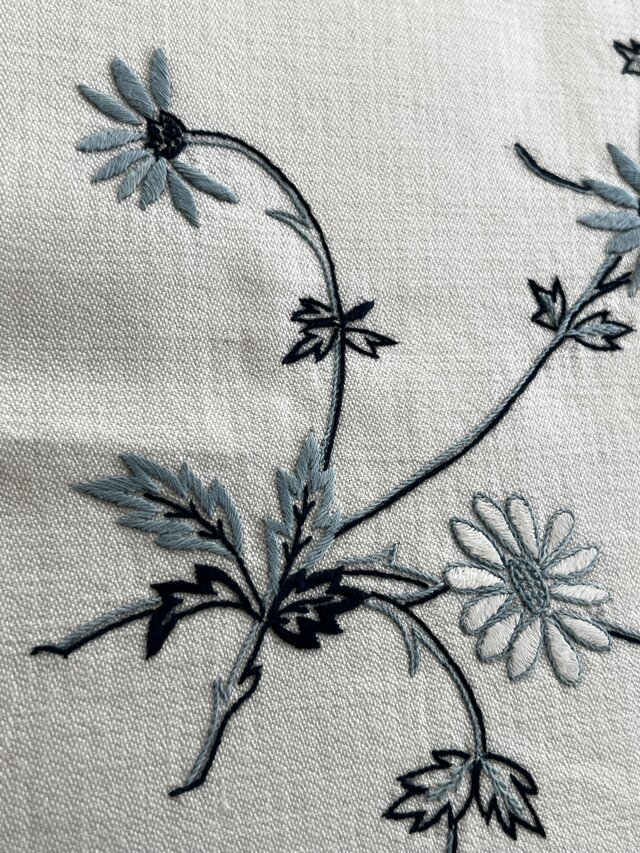 フランスヴィンテージ手刺繍　花籠パニエ　ミモザ　スミレ　リネンファブリッククロス 1900年代手刺繍リネンケース | iichi 日々の暮らしを心地よくする