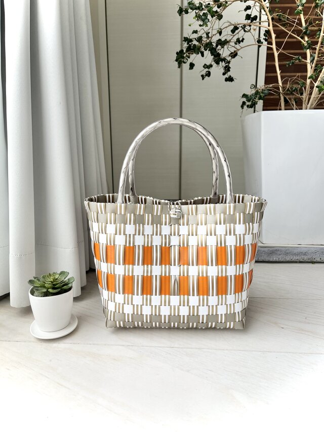 オレンジ・グレージュライントート（Ｓサイズ）