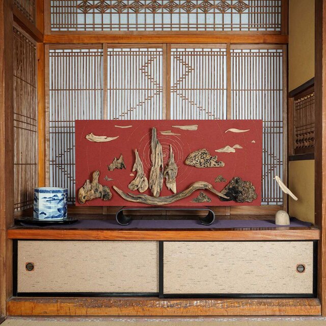 流木アートで 大自然の風景をあなたのお部屋に　流木で描く山水画 流木アート 壁装飾　１４