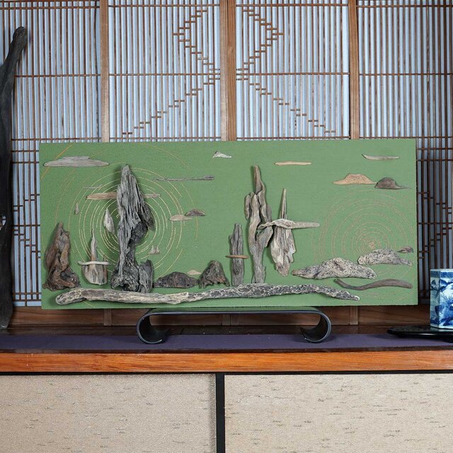 流木アートで 大自然の風景をあなたのお部屋に　流木で描く山水画 流木アート 壁装飾　１５