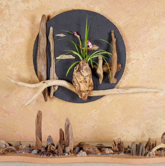 流木で描く山水画（M size）流木アート、壁装飾、円形 ＃5 | iichi