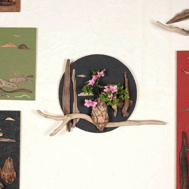 流木で描く山水画（M size）流木アート、壁装飾、円形 ＃5 | iichi