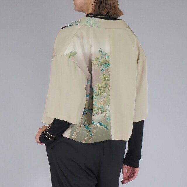 着物リメイク クロップドシャツ ジャケット ベージュ 天の橋立