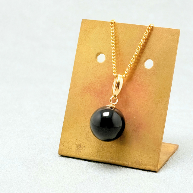 10mm シンプル オニキス/黒瑪瑙 K18 K18GP 天然石ネックレス