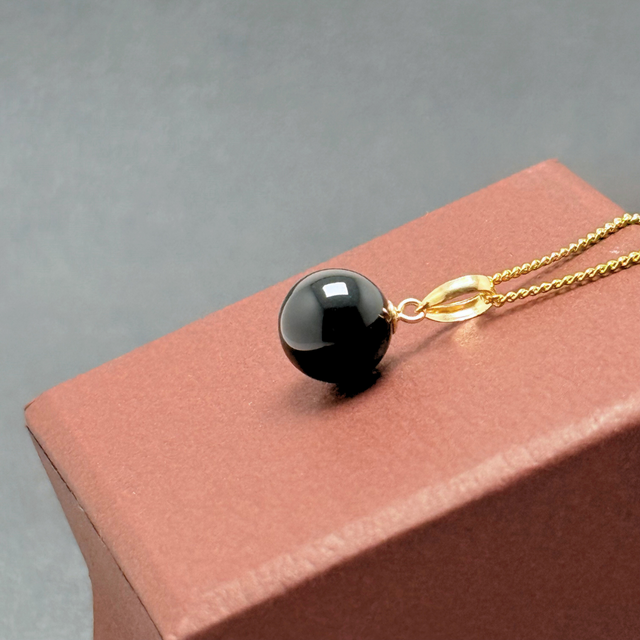 10mm シンプル オニキス/黒瑪瑙 K18 K24GP 天然石ネックレス - 純LL