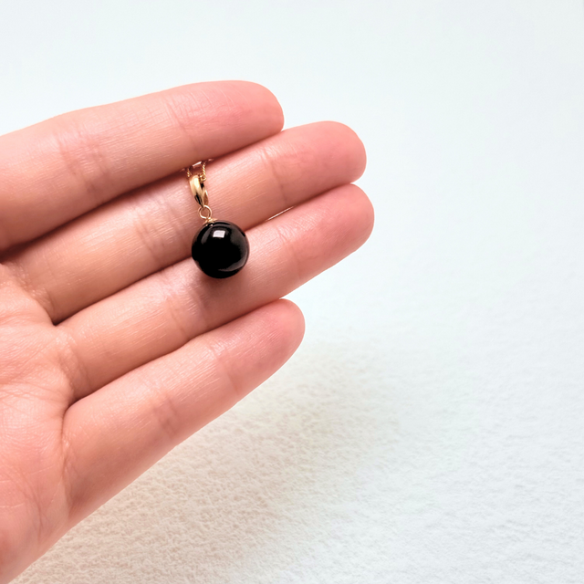 10mm シンプル オニキス/黒瑪瑙 K18 K24GP 天然石ネックレス - 純LL