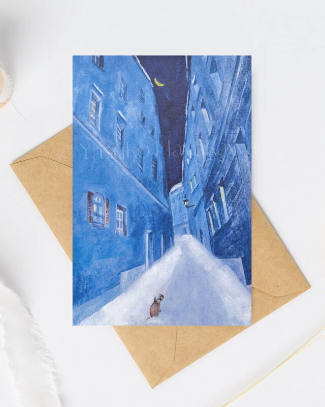 （15）三日月と子犬　ポストカード　3枚セット