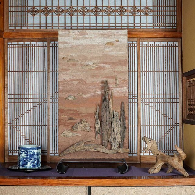 流木アートで 大自然の風景をあなたのお部屋に　流木で描く山水画 流木アート 壁装飾　１８