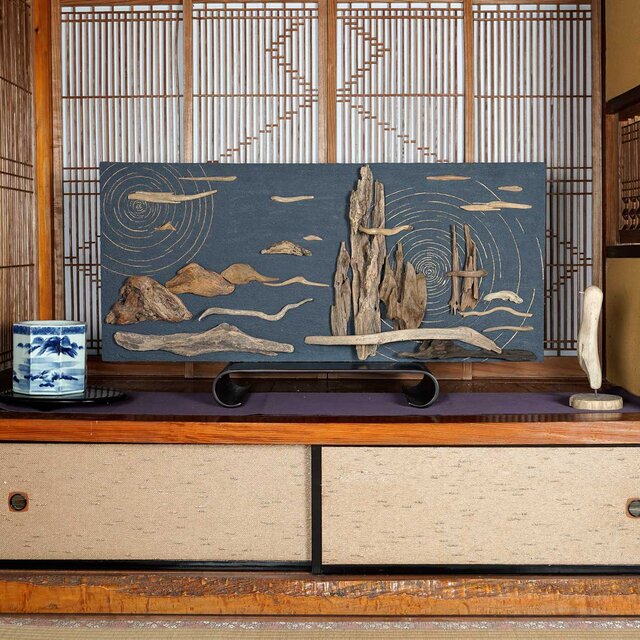 流木アートで 大自然の風景をあなたのお部屋に　流木で描く山水画 流木アート 壁装飾　１８