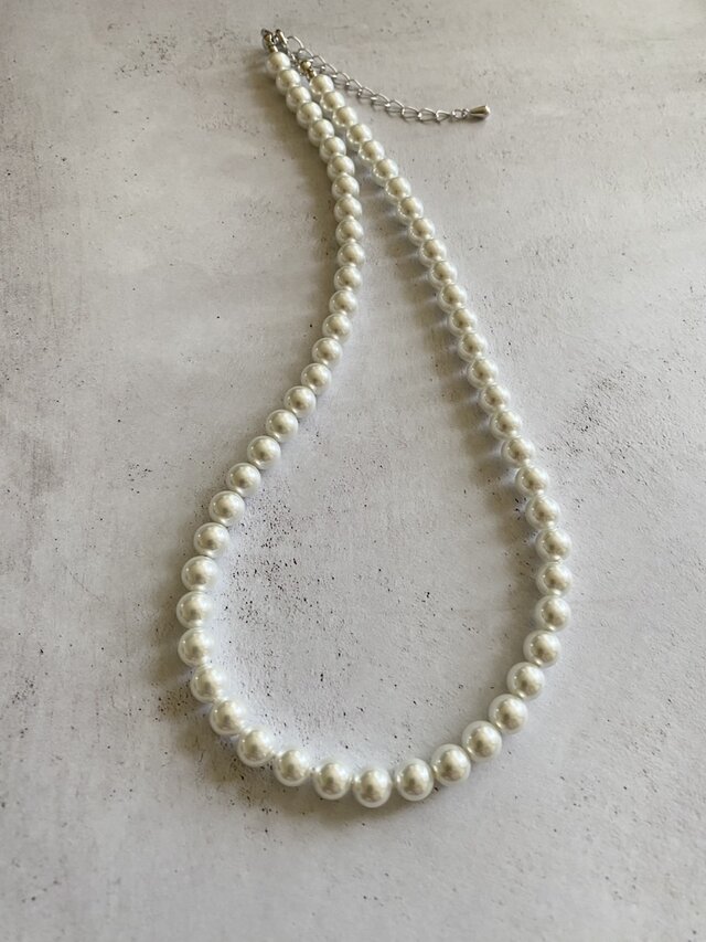 普段使いのガラスパール一連ネックレス　6ｍｍホワイト　45ｃｍ