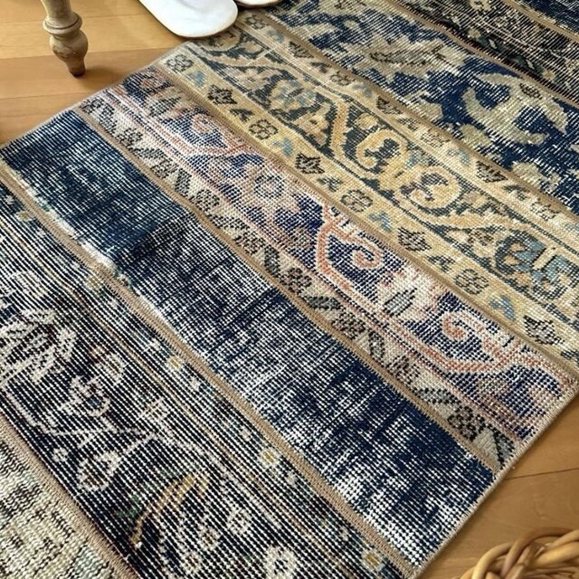 53×91 神秘的ブルーオーバーダイ　パッチワーク　トルコヴィンテージラグ 53×91 神秘的ブルーオーバーダイ パッチワーク トルコ