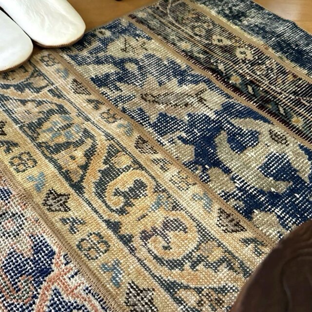 63×105 ブルーボタニカル パッチワークラグ トルコヴィンテージ