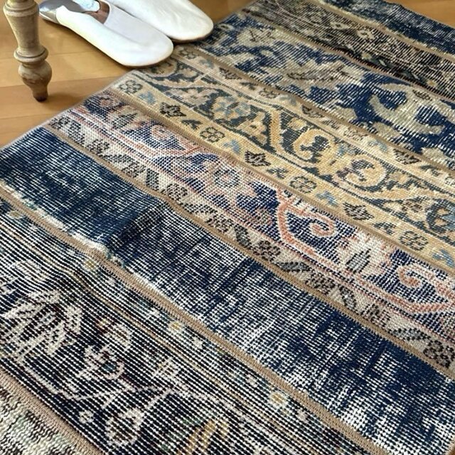 63×105 ブルーボタニカル パッチワークラグ トルコヴィンテージ
