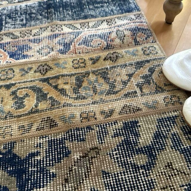 63×105 ブルーボタニカル パッチワークラグ トルコヴィンテージ