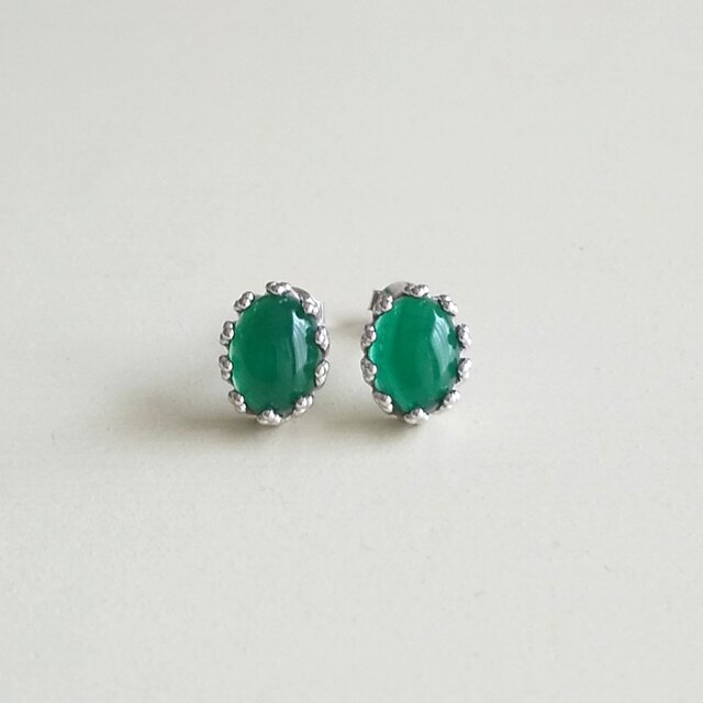 グリーンオニキスオーバルピアス(SV925/RH)