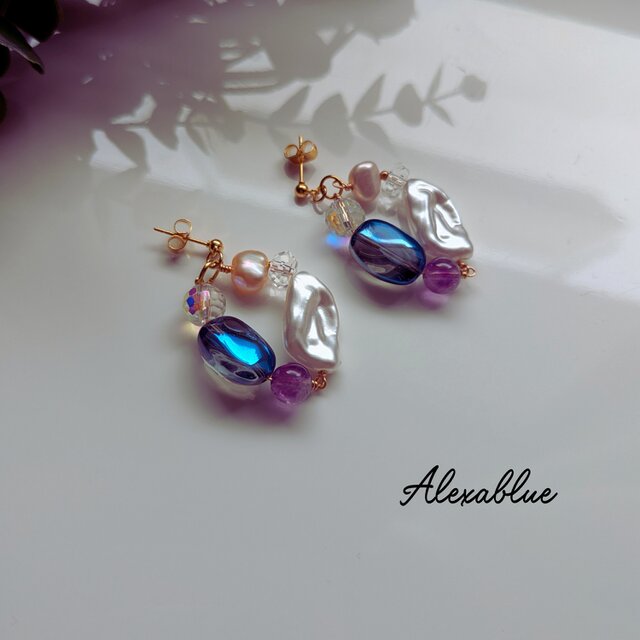 Luna Cascade｜淡水パール × スーパーセブン × 水晶 フープ