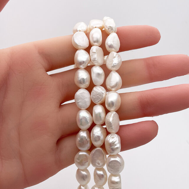 淡水パール バロック フラット ボタン 本真珠 11mm 12mm 中粒 大粒 連19cm tp0013