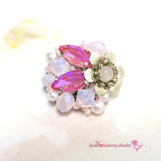 フラワービジューブローチR＊ローズクォーツ