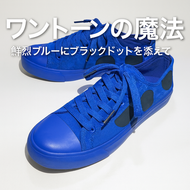 鮮やかなコバルトブルー×ブラックドット　ローカットスニーカー(合皮スエード)　23.0cm〜28.5cm