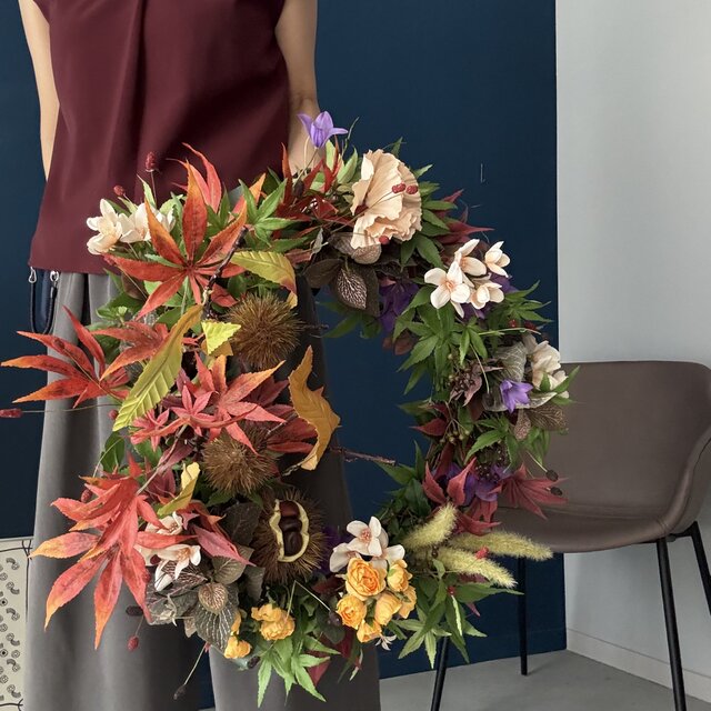 迫力の50cm！】秋の訪れ。和のテイストで作った侘び寂びリース。栗や