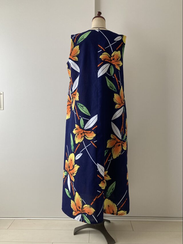 浴衣のAラインワンピース オレンジの花 | iichi 日々の暮らしを 