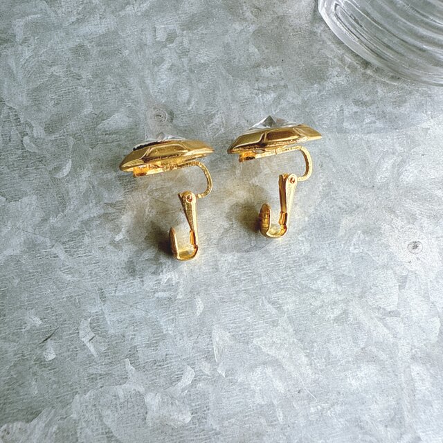 ヴィンテージイヤリング　ハンドメイド　アンティーククリア ビンテージ ハンドメイド ハートクリアパールイヤリング vintage