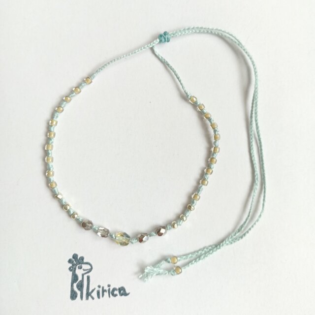 ☆ベビーブルーコットンのやさしいアンクレット・ブレスレット(#1209)