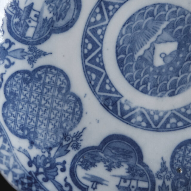 印あり　古美術　古物　美術品　骨董品 古美術なデザイン◇時代物 印判七寸中皿 骨董・antiques 骨董の
