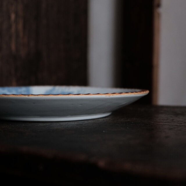 草花の絵付け◇唐草と千鳥。伊万里 印判イゲ皿 大皿 骨董・antiques