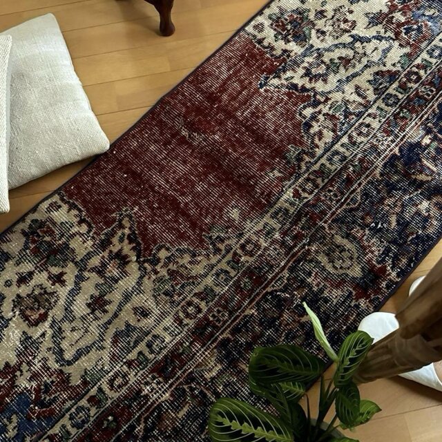 60×125赤ブラウン×深みネイビー ボタニカル トルコヴィンテージ