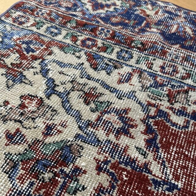 80×191 リーフボタニカル　ブラウン×ターコイズ　トルコヴィンテージラグ 80×191 リーフボタニカル ブラウン×ターコイズ トルコ