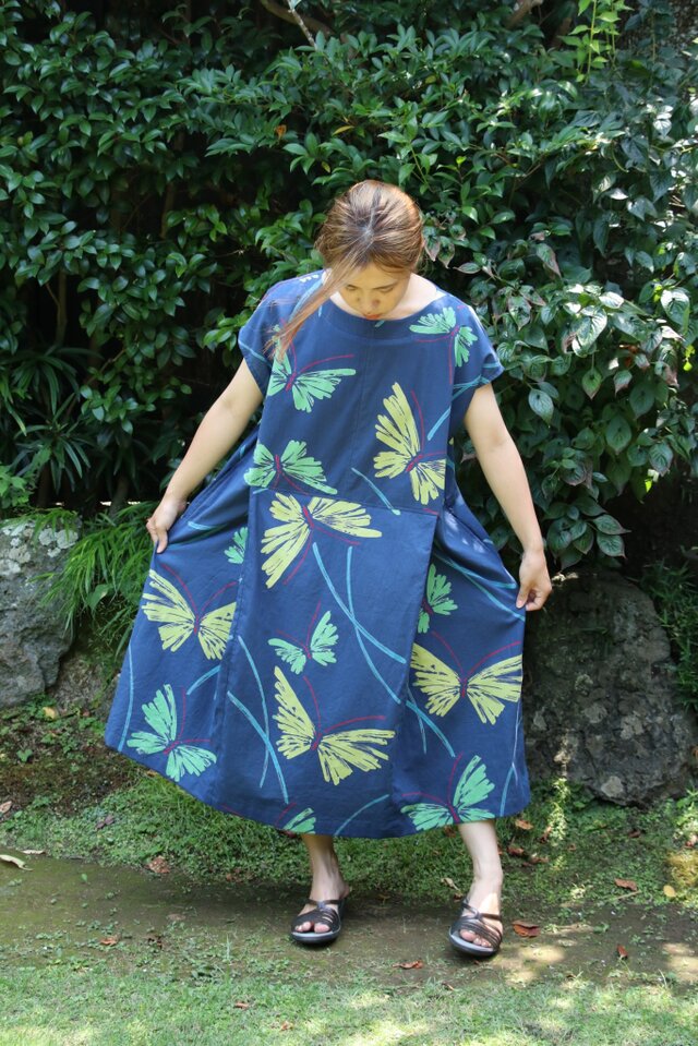 浴衣リメイクワンピース3381 浴衣リメイクワンピース】花柄 – こっとんコットン