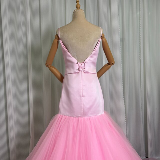 カラードレス キャミソール ピンク マーメイドライン ラッフルフリル