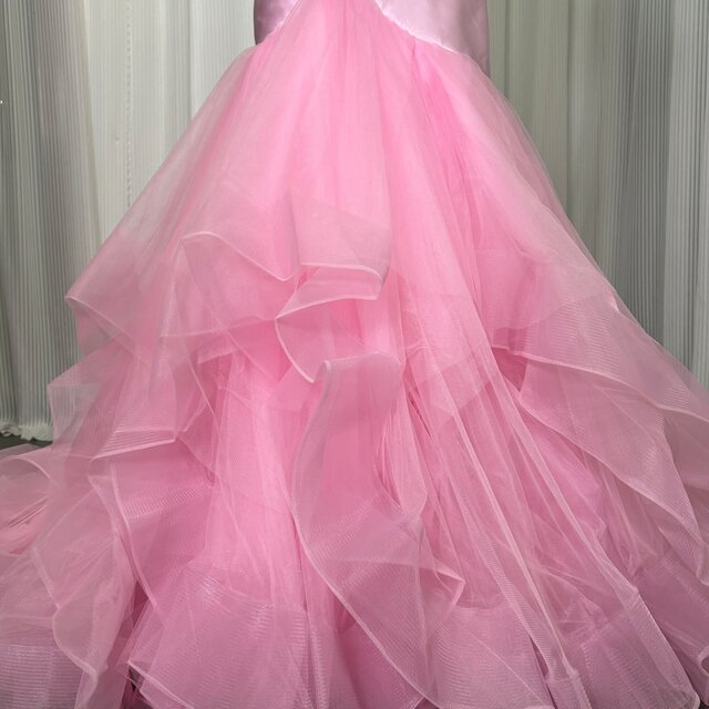 カラードレス キャミソール ピンク マーメイドライン ラッフル