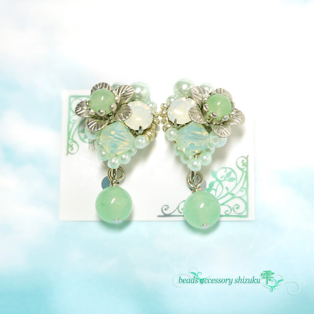 フラワーイヤリング＊グリーンカルセドニー