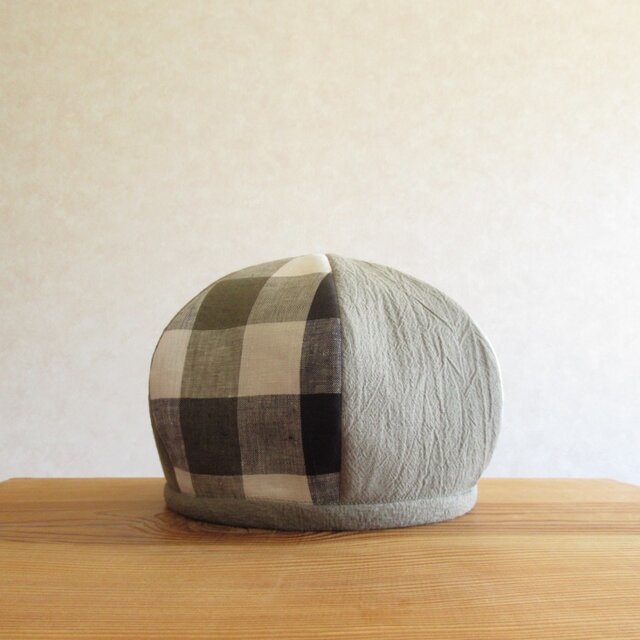6枚はぎのベレー帽　ウィローグリーン、チェック