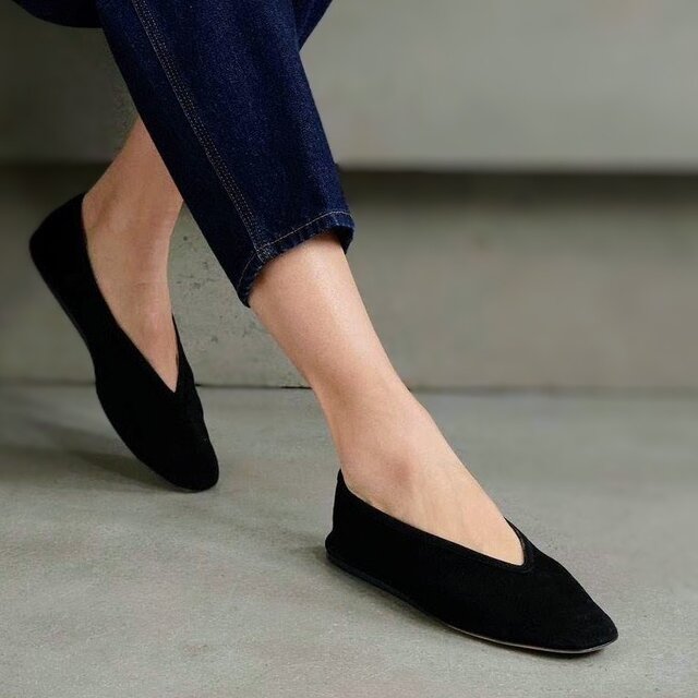 ◇本革スエードバレエシューズ　無料サイズ調整　色変更可　外反母趾　大人可愛い　本革スエード　22cm～26cm