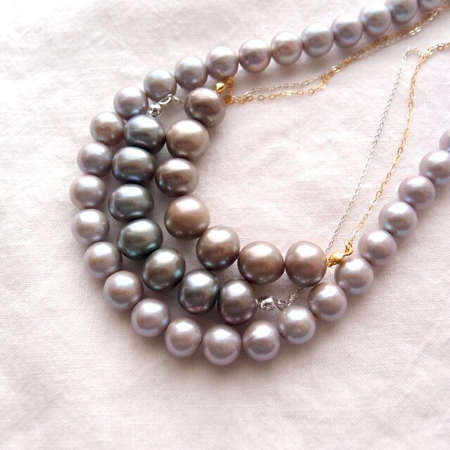 SV】Green Gray Pearl Necklace／グリーングレー パール